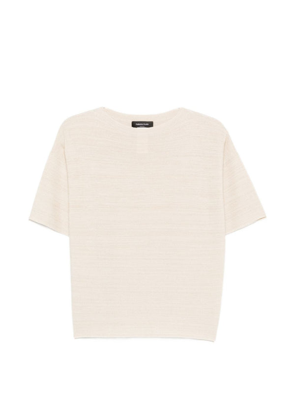 Fabiana Filippi Ivory Wool and Cotton Sweater for Women Round Neck Short Sleeve Luxury Knitwear
