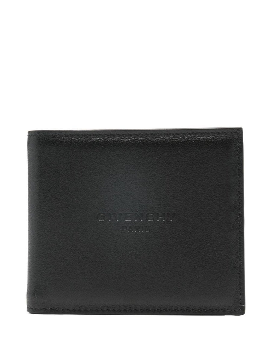 Givenchy Grained Calf Leather Bifold Wallet Front Logo For Men Unisex Compact Card Organizer