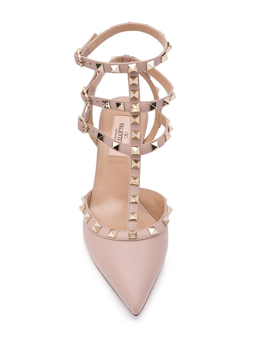 Valentino Garavani Rockstud 65mm Leather Slingback Pumps for Women Powder Calf Leather Buckle Ankle Strap Signature