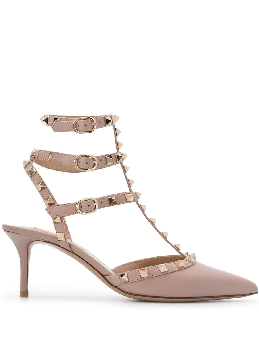 Valentino Garavani Rockstud 65mm Leather Slingback Pumps for Women Powder Calf Leather Buckle Ankle Strap Signature