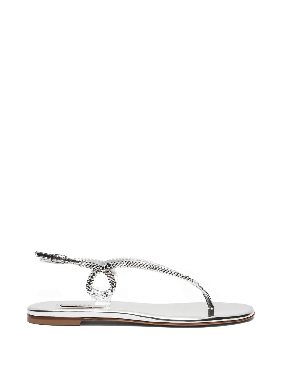 Casadei Josephine Flat Sandals Silver Braided Strap Luxury For Women One Centimeter Heel PVC