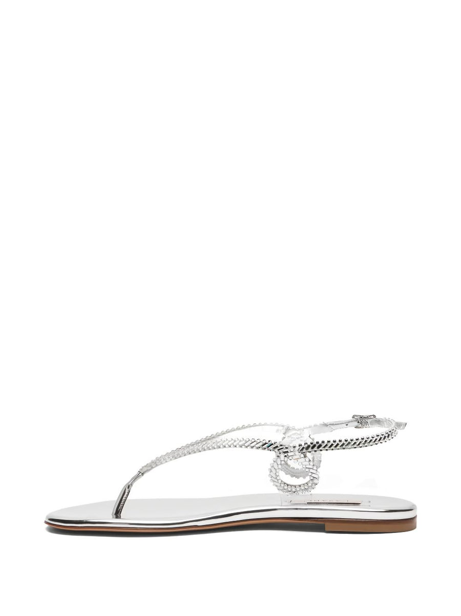 Casadei Josephine Flat Sandals Silver Braided Strap Luxury For Women One Centimeter Heel PVC