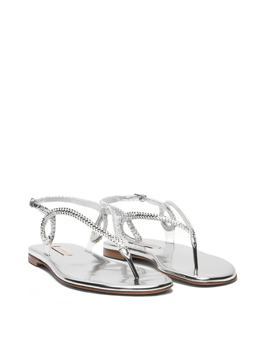 Casadei Josephine Flat Sandals Silver Braided Strap Luxury For Women One Centimeter Heel PVC