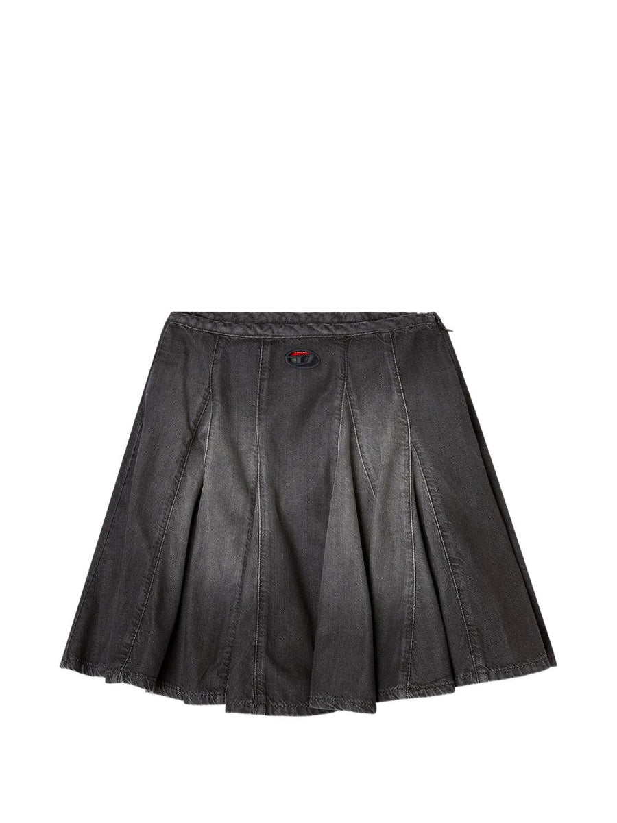 Diesel Pleated Denim Skirt For Women With Concealed Zip Panelled Grey Lightweight Comfort