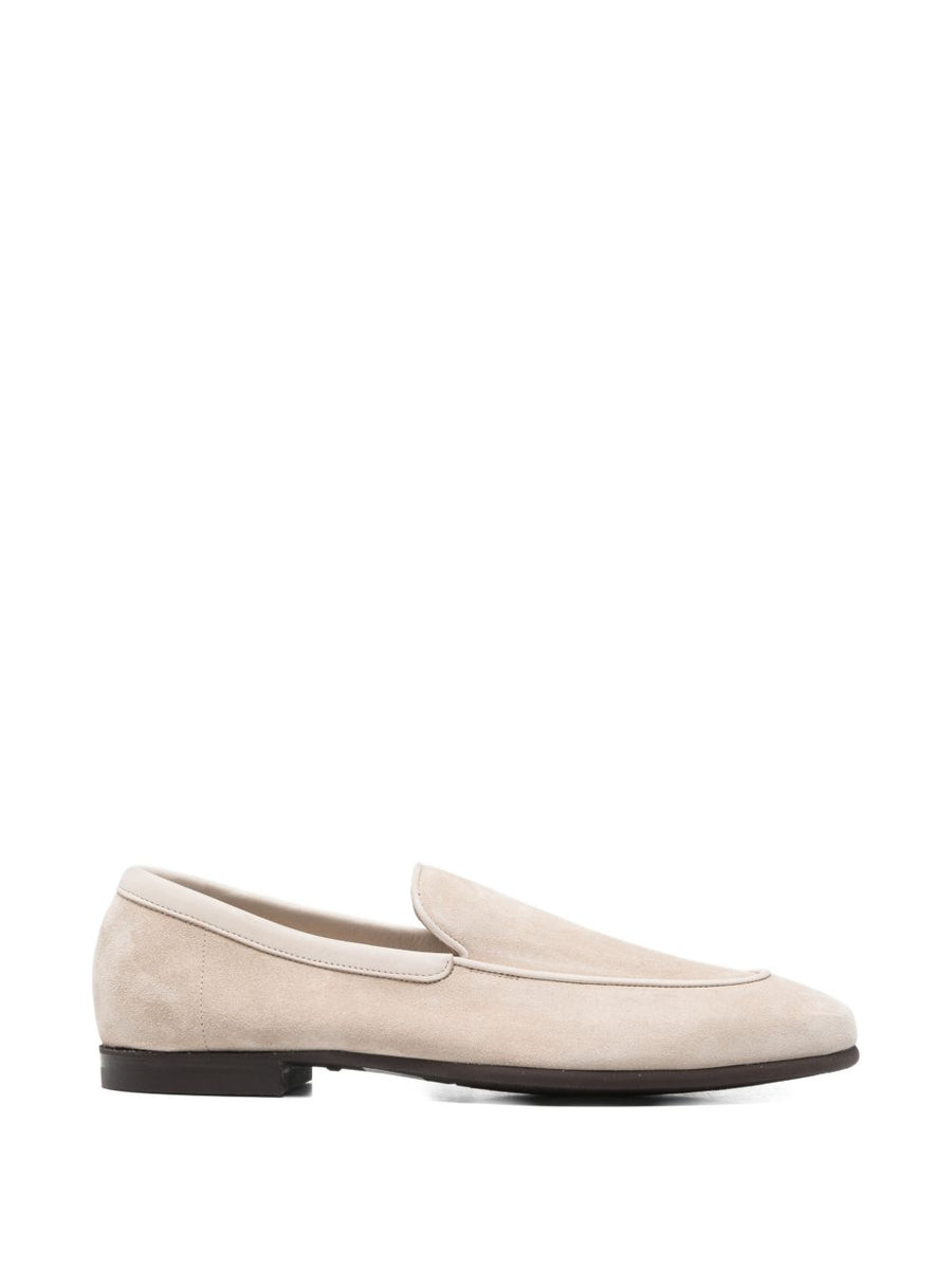 John Lobb Tyne Beige Suede Loafers With Piped Trim For Refined Smart Casual Premium Mens Wardrobe