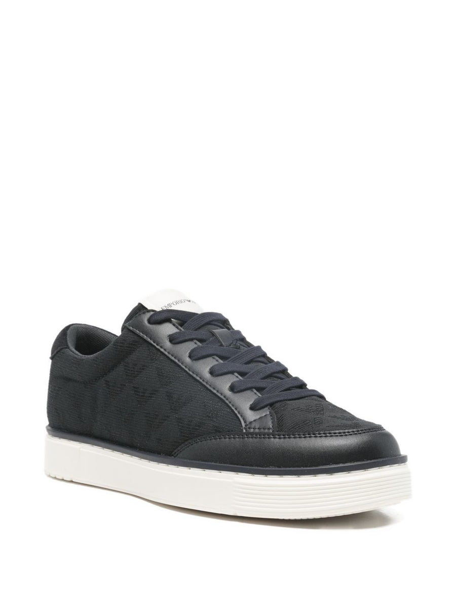 Emporio Armani Navy Jacquard Sneakers With Allover Eagle For Modern Men Premium Comfort