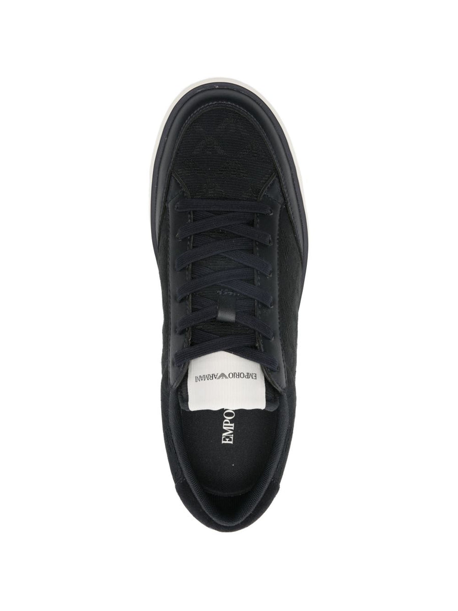 Emporio Armani Navy Jacquard Sneakers With Allover Eagle For Modern Men Premium Comfort