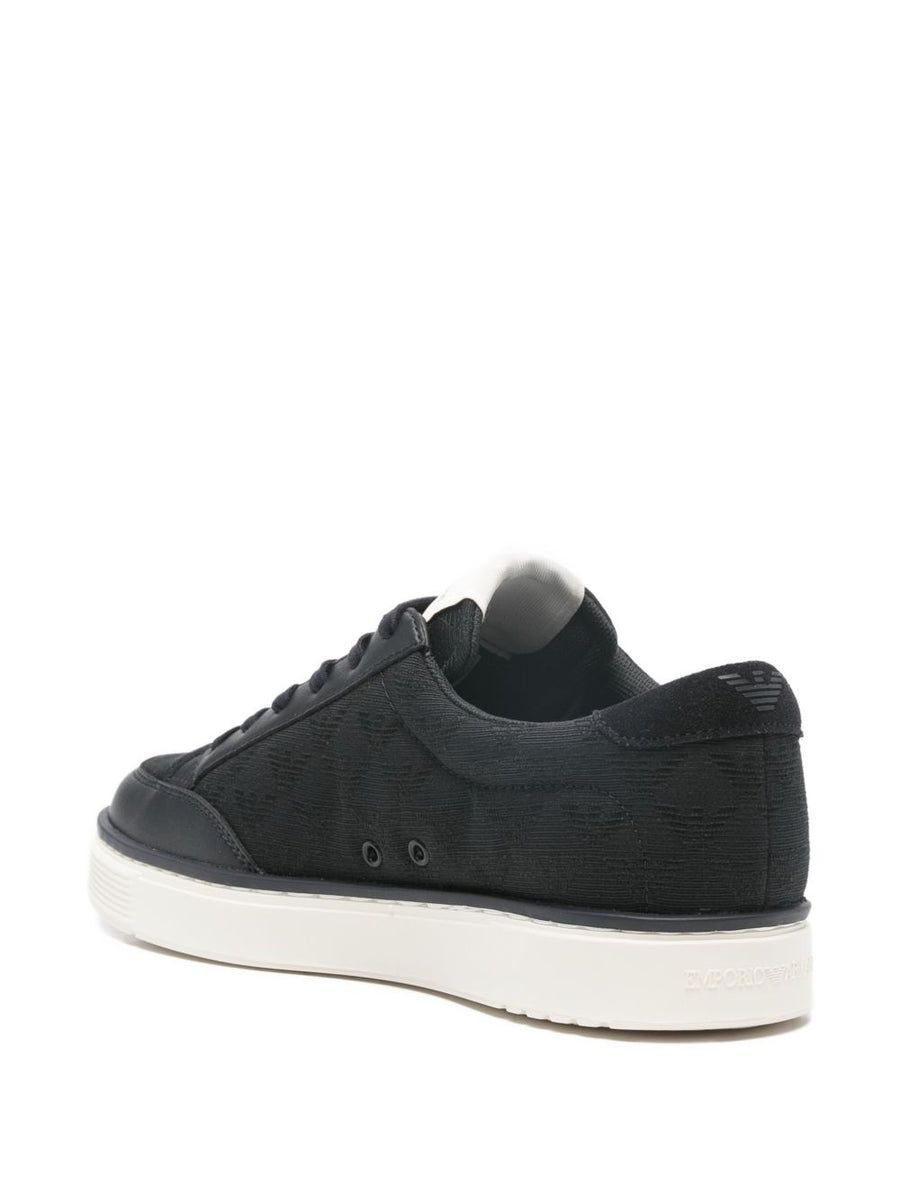 Emporio Armani Navy Jacquard Sneakers With Allover Eagle For Modern Men Premium Comfort