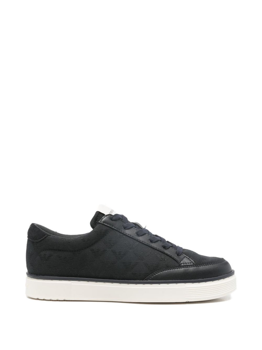 Emporio Armani Navy Jacquard Sneakers With Allover Eagle For Modern Men Premium Comfort