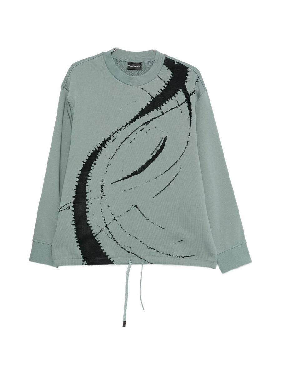 Emporio Armani 100 Percent Cotton Crewneck Sweatshirt For Men With Abstract Print And Drawstring Hem