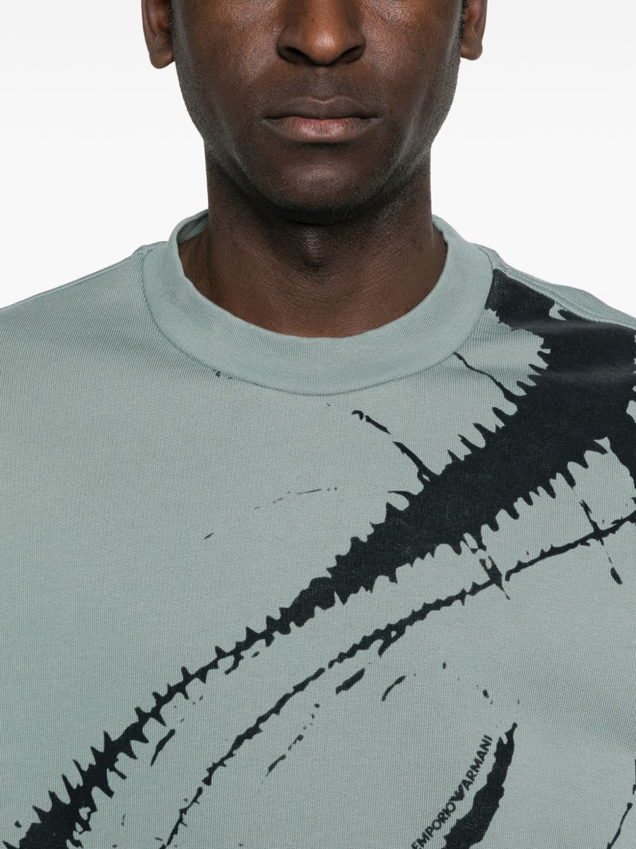 Emporio Armani 100 Percent Cotton Crewneck Sweatshirt For Men With Abstract Print And Drawstring Hem
