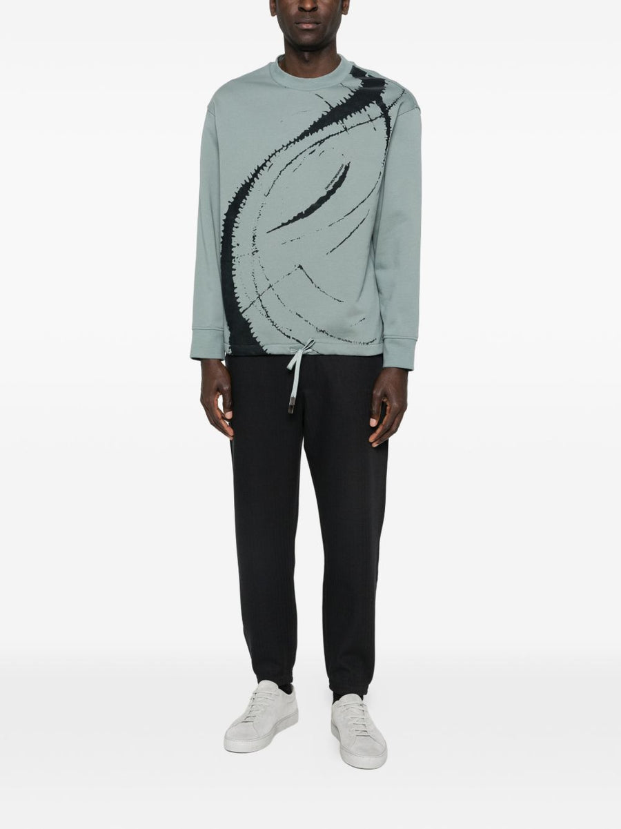 Emporio Armani 100 Percent Cotton Crewneck Sweatshirt For Men With Abstract Print And Drawstring Hem