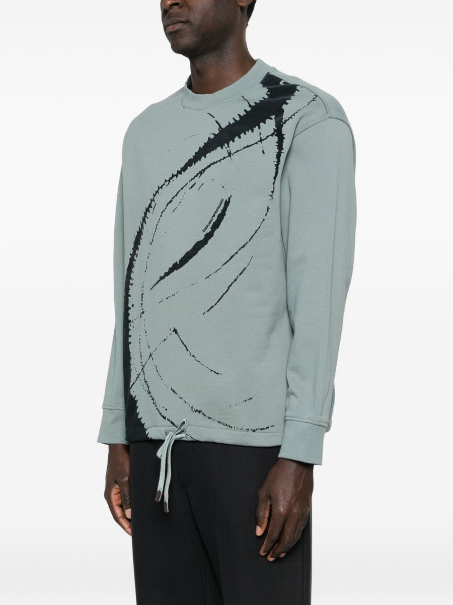 Emporio Armani 100 Percent Cotton Crewneck Sweatshirt For Men With Abstract Print And Drawstring Hem