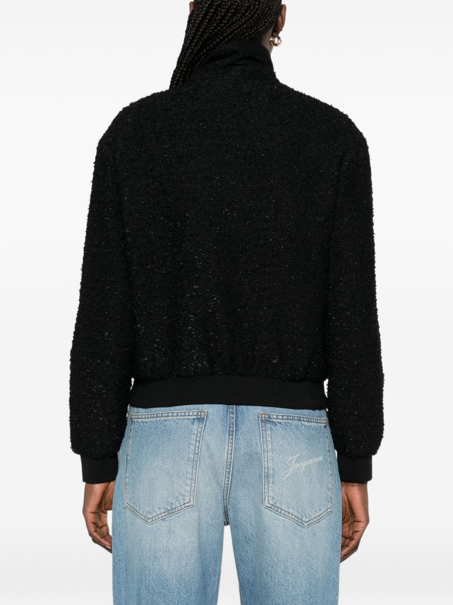 Emporio Armani Tweed Blouson Jacket For Women With Luxurious Textured Finish And Sleek Lines