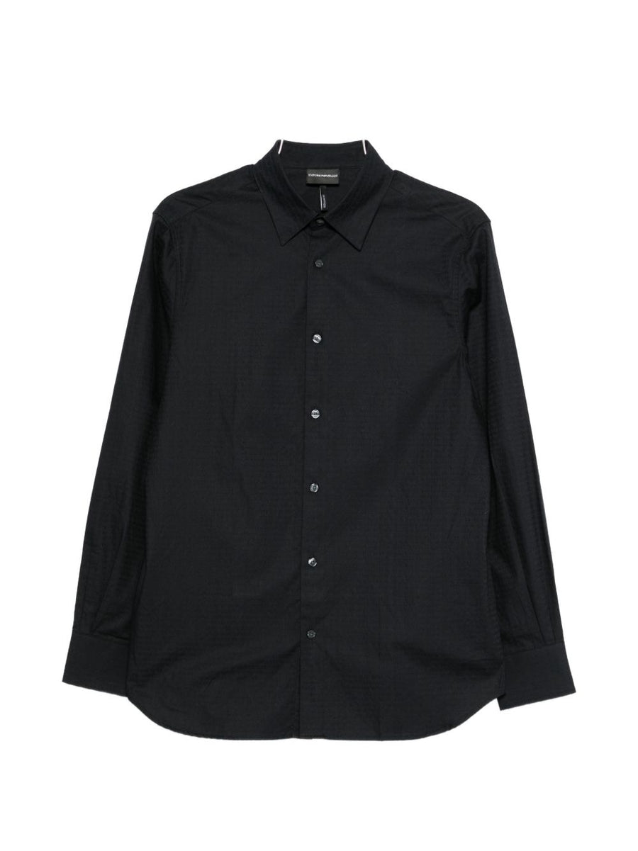 Emporio Armani Logo Cotton Shirt Navy For Men Timeless Luxury One Hundred Percent Cotton Textured Finish