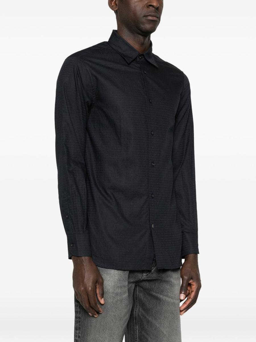Emporio Armani Logo Cotton Shirt Navy For Men Timeless Luxury One Hundred Percent Cotton Textured Finish