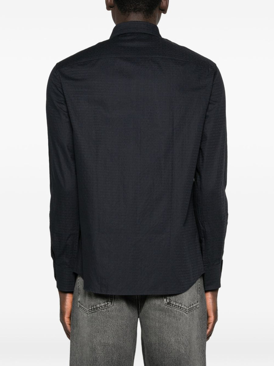 Emporio Armani Logo Cotton Shirt Navy For Men Timeless Luxury One Hundred Percent Cotton Textured Finish