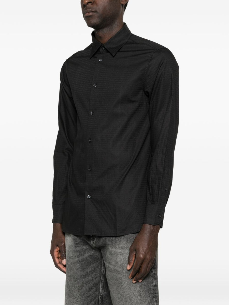 Emporio Armani Logo Cotton Shirt For Men Black 100 Percent Cotton With Subtle Luxury Allover Pattern And Logo Detailing
