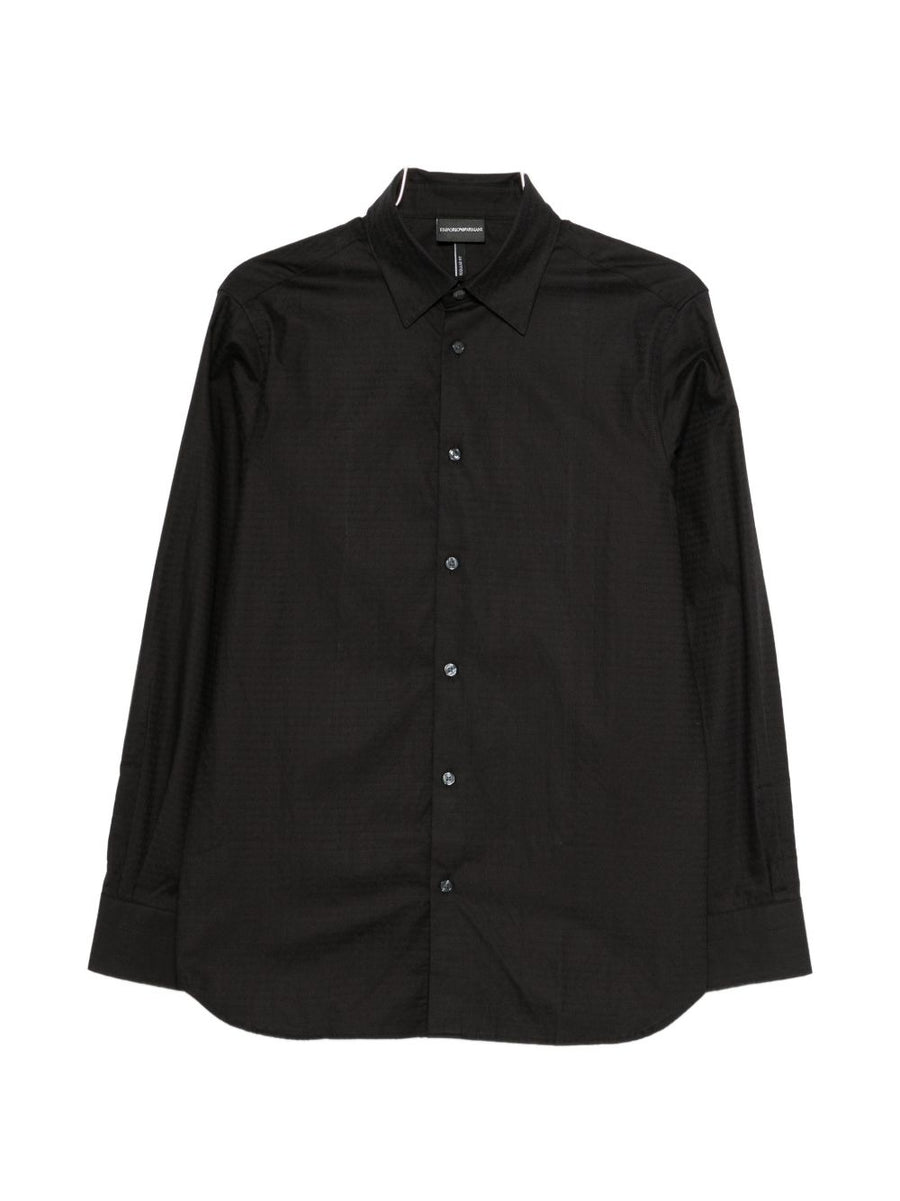 Emporio Armani Logo Cotton Shirt For Men Black 100 Percent Cotton With Subtle Luxury Allover Pattern And Logo Detailing