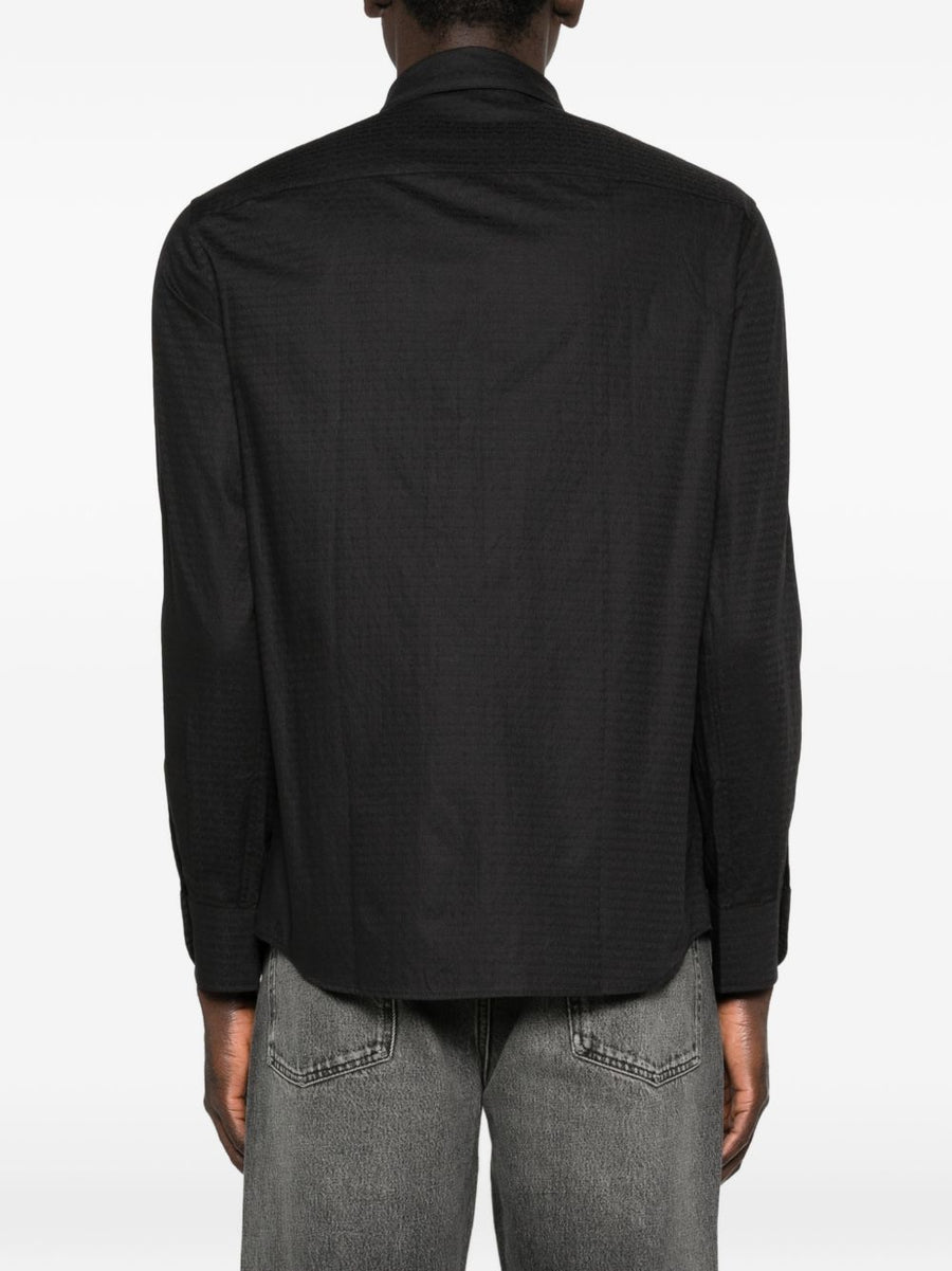 Emporio Armani Logo Cotton Shirt For Men Black 100 Percent Cotton With Subtle Luxury Allover Pattern And Logo Detailing