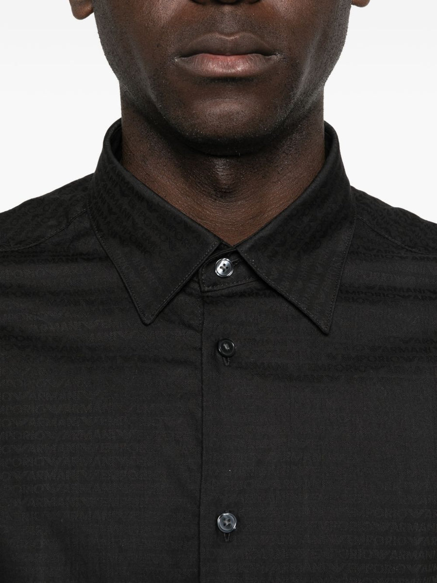 Emporio Armani Logo Cotton Shirt For Men Black 100 Percent Cotton With Subtle Luxury Allover Pattern And Logo Detailing