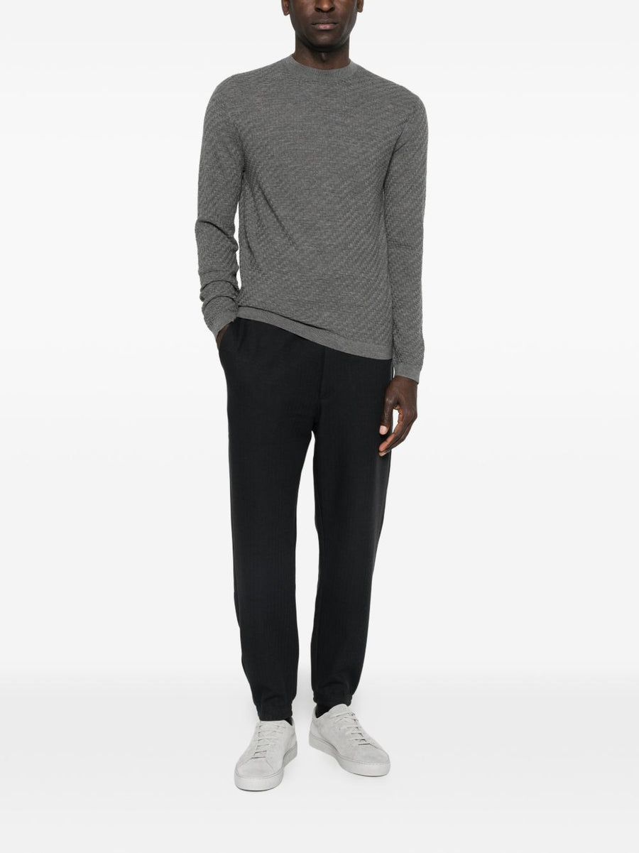 Emporio Armani Virgin Wool Crewneck Sweater For Men Grey Textured Knit Classic Fit Everyday Luxury