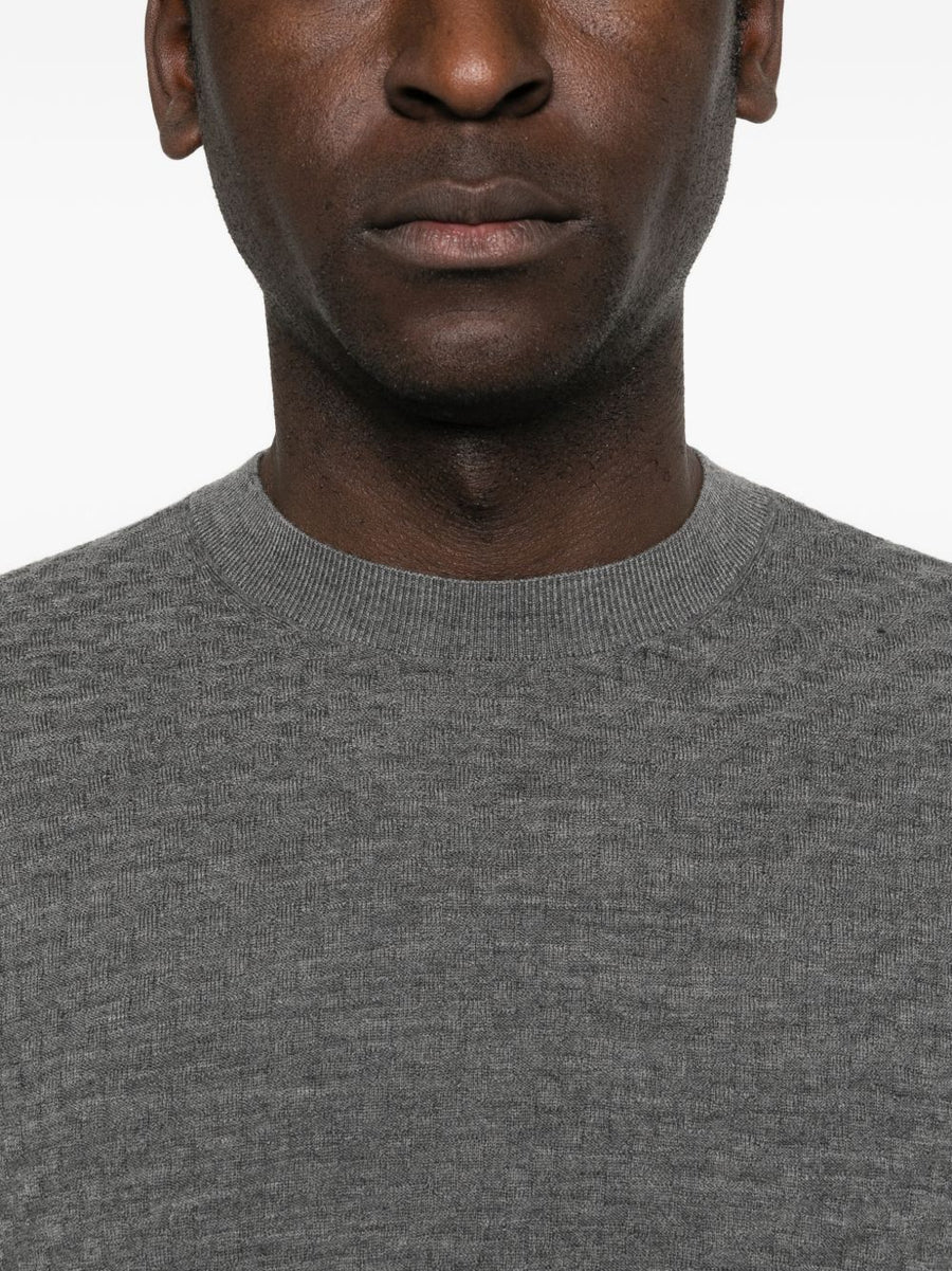 Emporio Armani Virgin Wool Crewneck Sweater For Men Grey Textured Knit Classic Fit Everyday Luxury