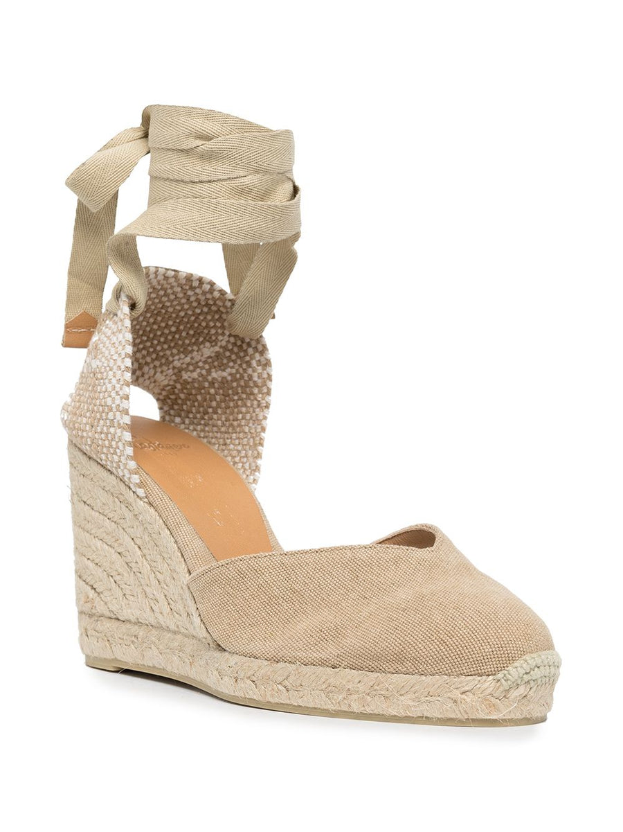 Castañer Chiara Beige Linen Espadrilles Tie Fastening Slingback