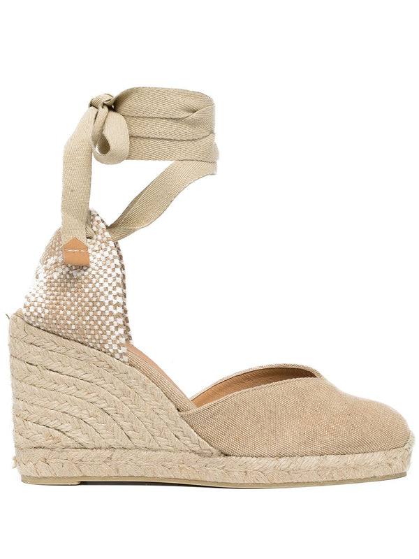 Castañer Chiara Beige Linen Espadrilles Tie Fastening Slingback