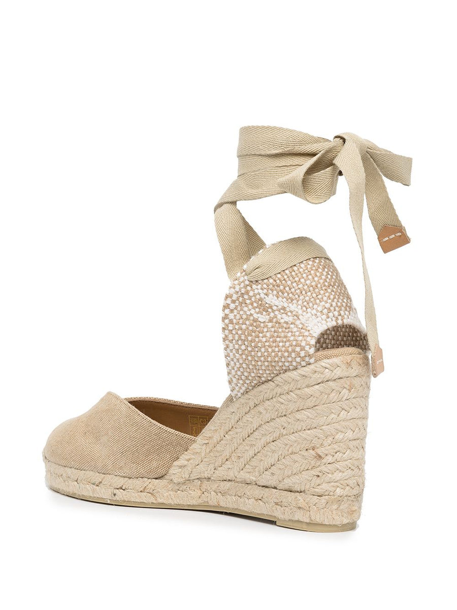 Castañer Chiara Beige Linen Espadrilles Tie Fastening Slingback