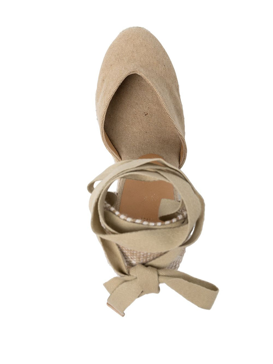 Castañer Chiara Beige Linen Espadrilles Tie Fastening Slingback