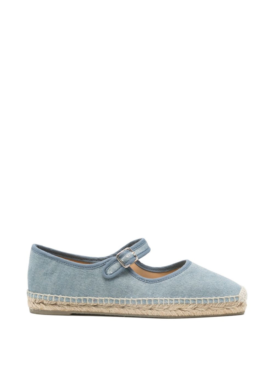 Castañer Padua Espadrille For Women Light Blue Calf Leather And Fabric Flat With Buckle Strap