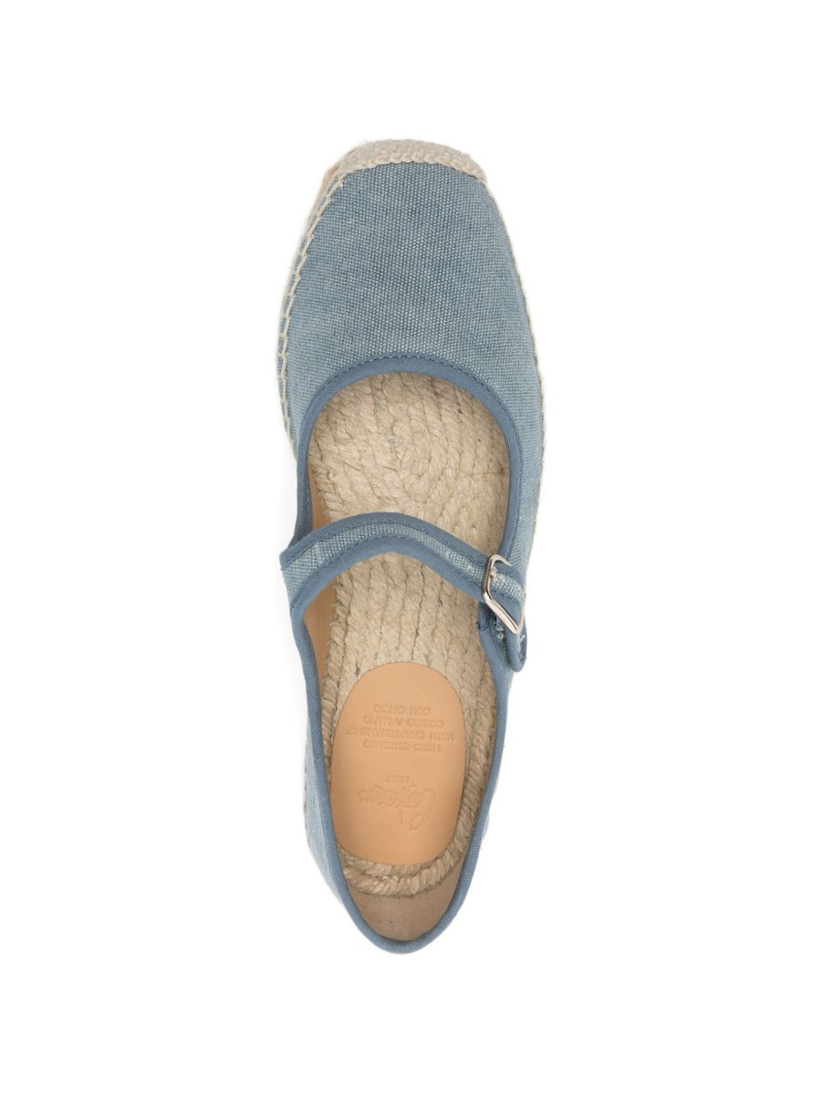Castañer Padua Espadrille For Women Light Blue Calf Leather And Fabric Flat With Buckle Strap