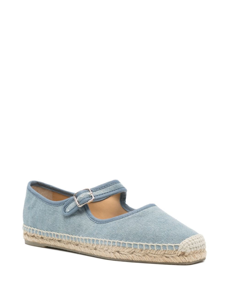 Castañer Padua Espadrille For Women Light Blue Calf Leather And Fabric Flat With Buckle Strap