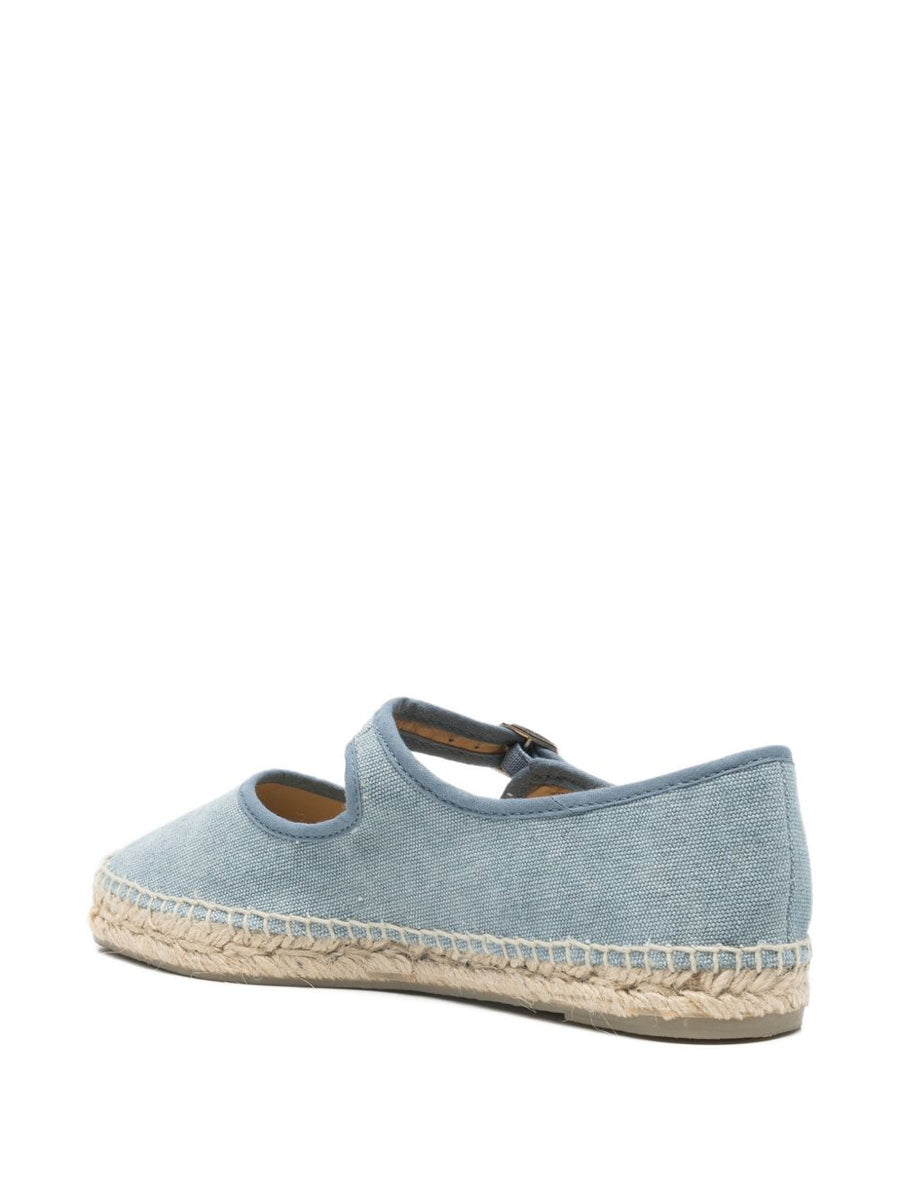 Castañer Padua Espadrille For Women Light Blue Calf Leather And Fabric Flat With Buckle Strap