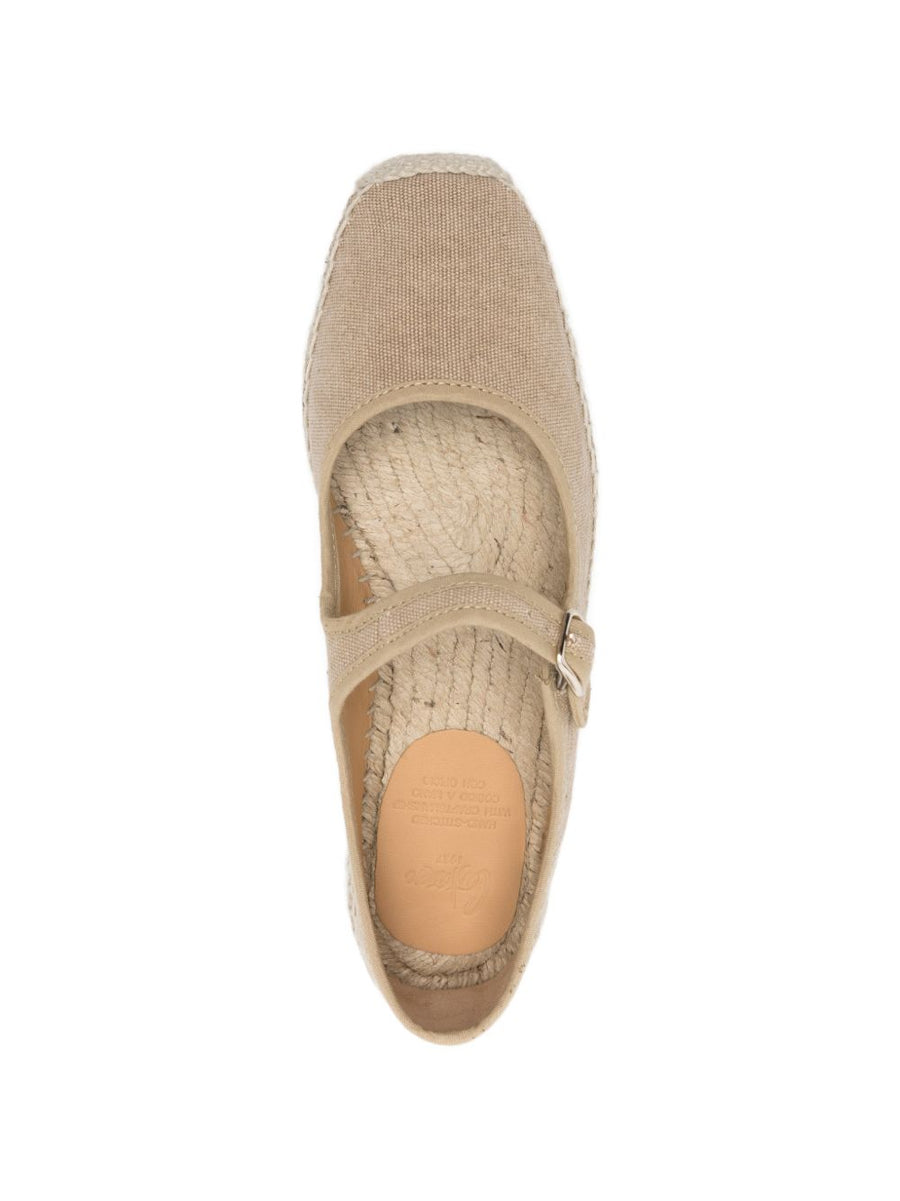 Castañer Padua Espadrille Flat Shoes Beige Buckle Strap Round Toe 2 cm Heel
