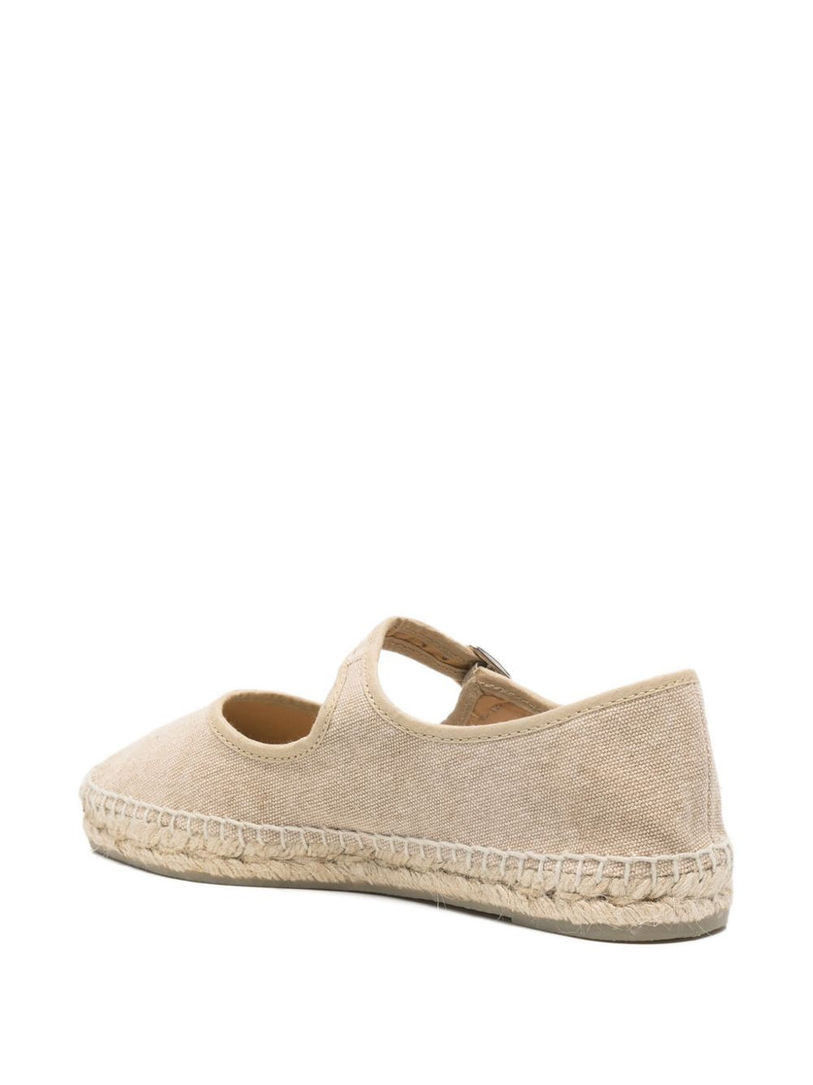 Castañer Padua Espadrille Flat Shoes Beige Buckle Strap Round Toe 2 cm Heel