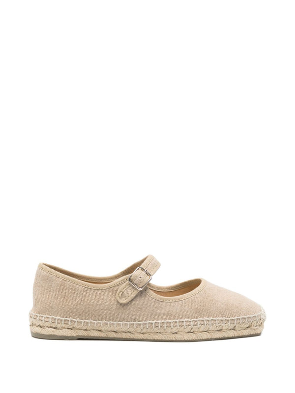 Castañer Padua Espadrille Flat Shoes Beige Buckle Strap Round Toe 2 cm Heel
