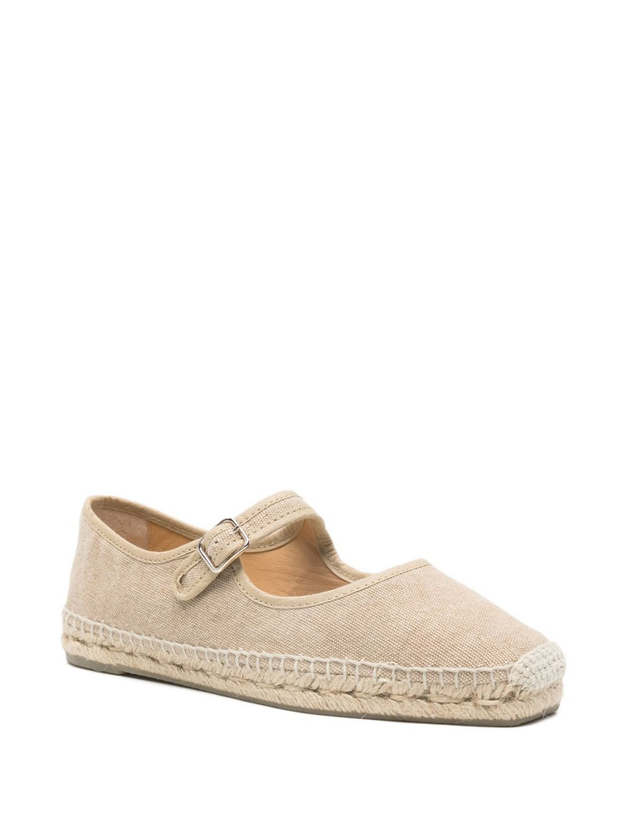 Castañer Padua Espadrille Flat Shoes Beige Buckle Strap Round Toe 2 cm Heel