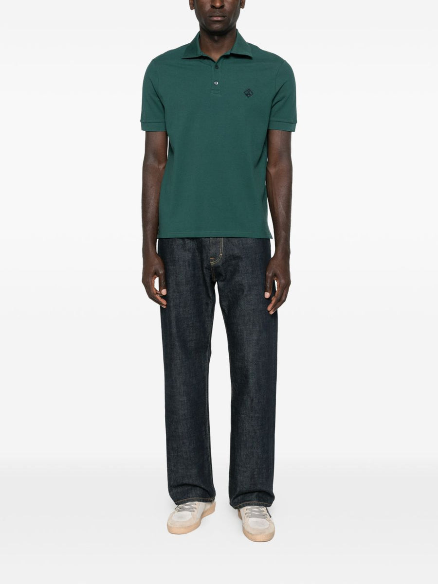 Herno Logo Cotton Polo Shirt For Men Luxury Green Polo With Logo Patch Smart Casual Essential