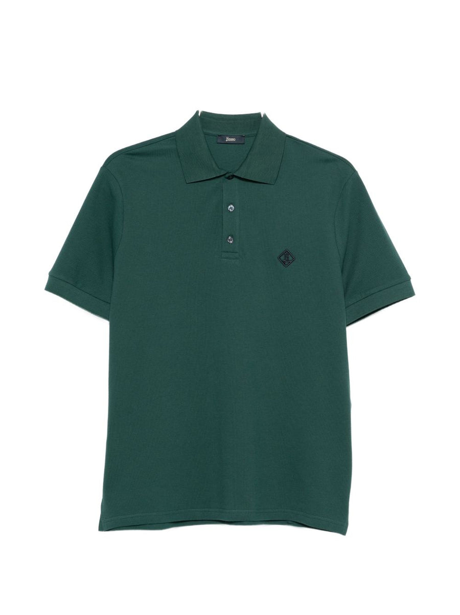 Herno Logo Cotton Polo Shirt For Men Luxury Green Polo With Logo Patch Smart Casual Essential