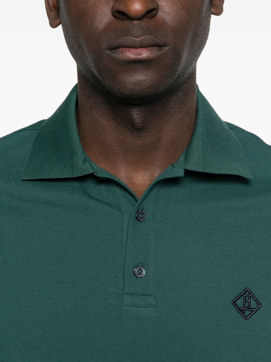 Herno Logo Cotton Polo Shirt For Men Luxury Green Polo With Logo Patch Smart Casual Essential