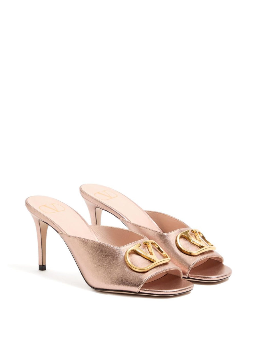 Valentino Garavani VLogo Signature Luxe Metallic Leather Sandals Pink For Women 8cm Open Toe