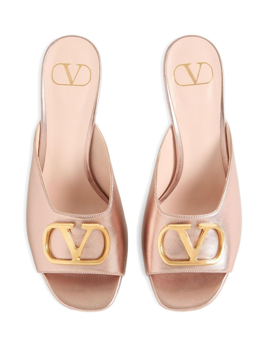 Valentino Garavani VLogo Signature Luxe Metallic Leather Sandals Pink For Women 8cm Open Toe