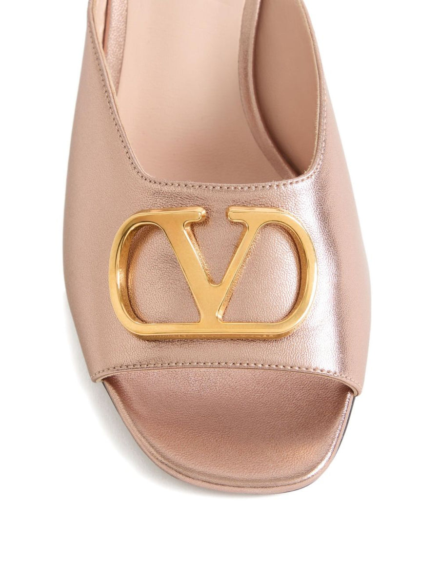 Valentino Garavani VLogo Signature Luxe Metallic Leather Sandals Pink For Women 8cm Open Toe