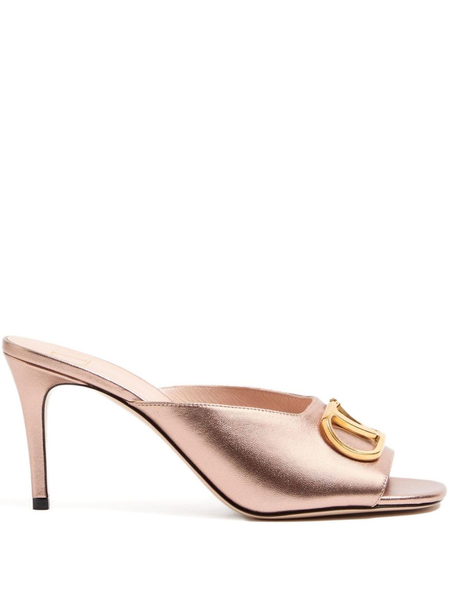 Valentino Garavani VLogo Signature Luxe Metallic Leather Sandals Pink For Women 8cm Open Toe