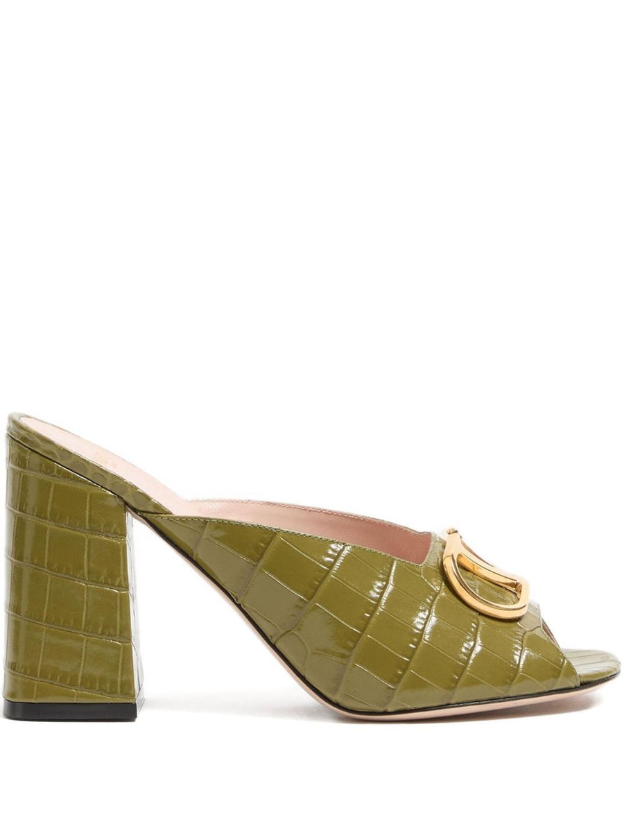 Valentino Garavani VLogo Signature Slide Sandal For Women Olive Green Crocodile Print Calfskin Luxury