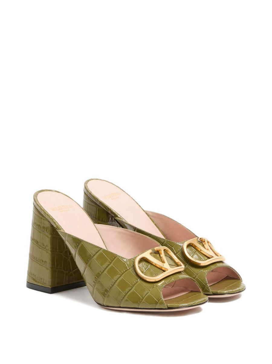 Valentino Garavani VLogo Signature Slide Sandal For Women Olive Green Crocodile Print Calfskin Luxury