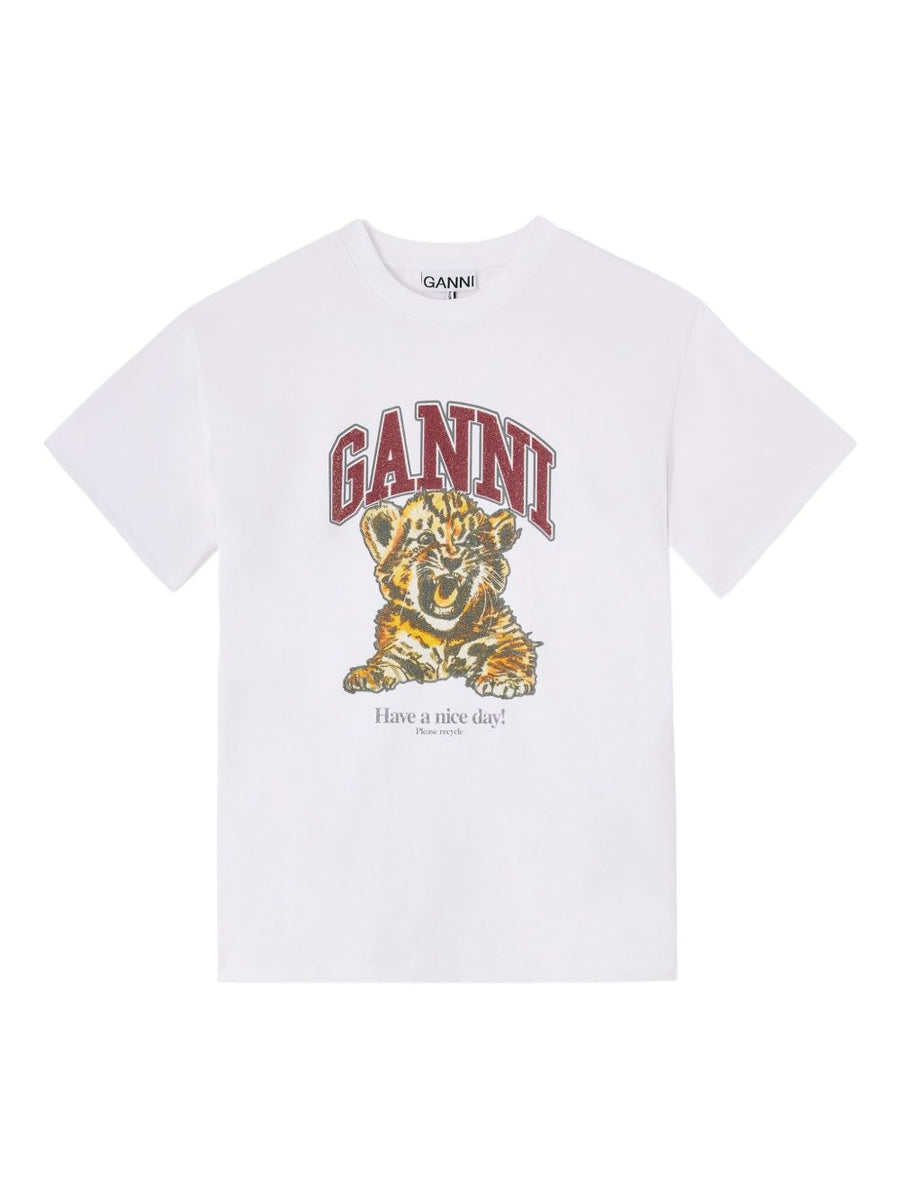 Ganni Baby Tiger White Organic Cotton T Shirt Topwear Women