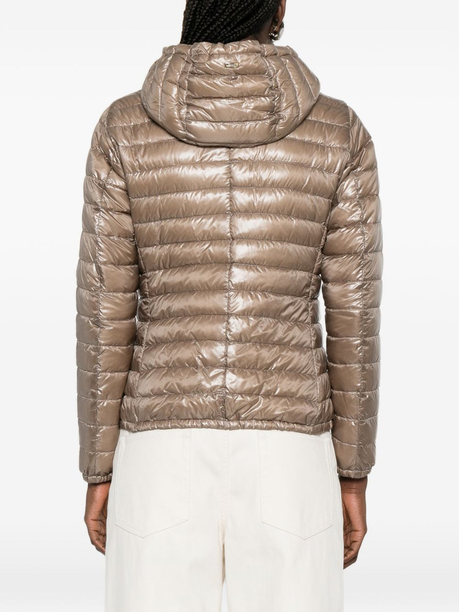 HERNO Nylon Short Down Jacket for Women with Drawstring Hood, Premium Lightweight Warmth, Grey